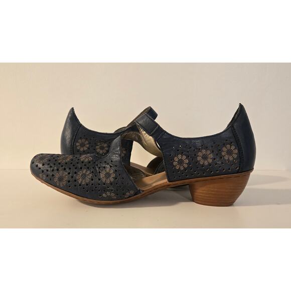 Reiker Navy Blue Strappy Heels Floral Cutouts 41 - Picture 6 of 9